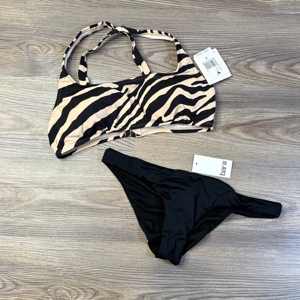 Women's Swimwear Zebra Amavi Print Top Bar III Black Bottoms Medium